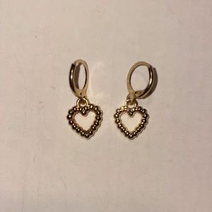 Gold Heart Dangle Clamp Earrings